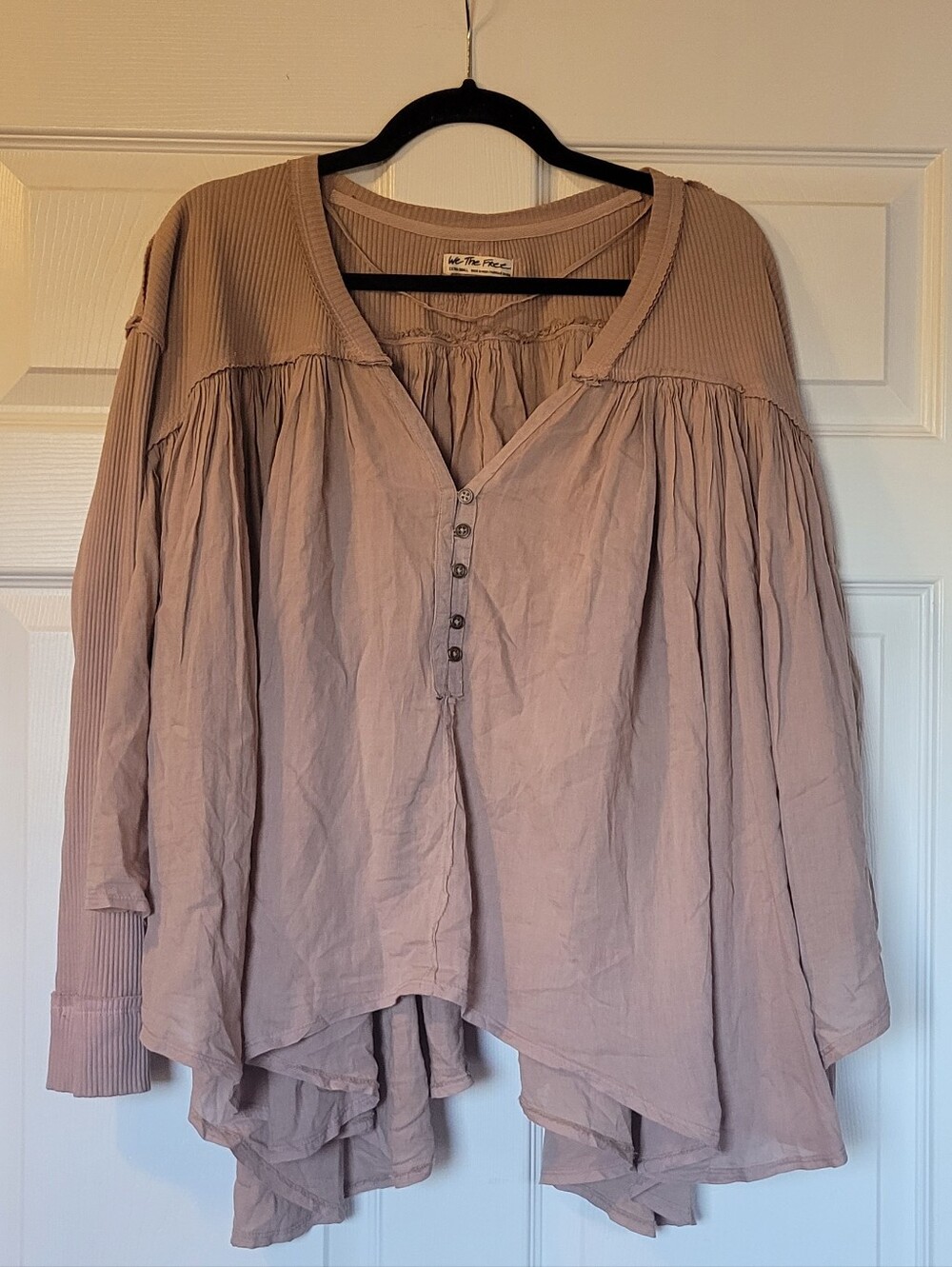 We The Free Dusty Rose Long Sleeve Henley Peasant Top